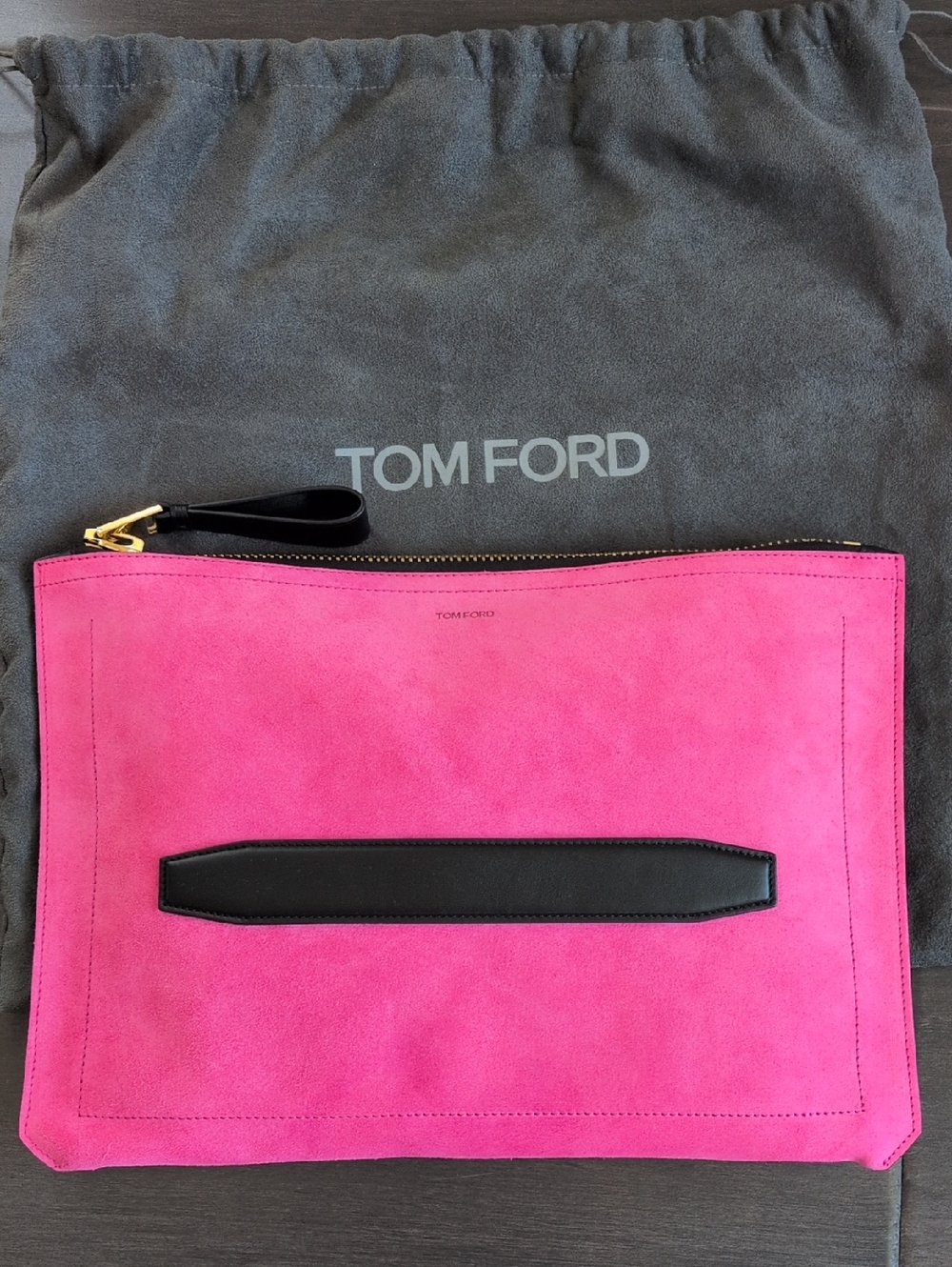Tom Ford Hot Pink Suede Clutch with Black Trim